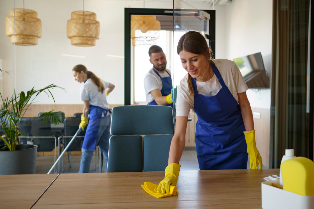 Professional cleaners providing regular home cleaning services